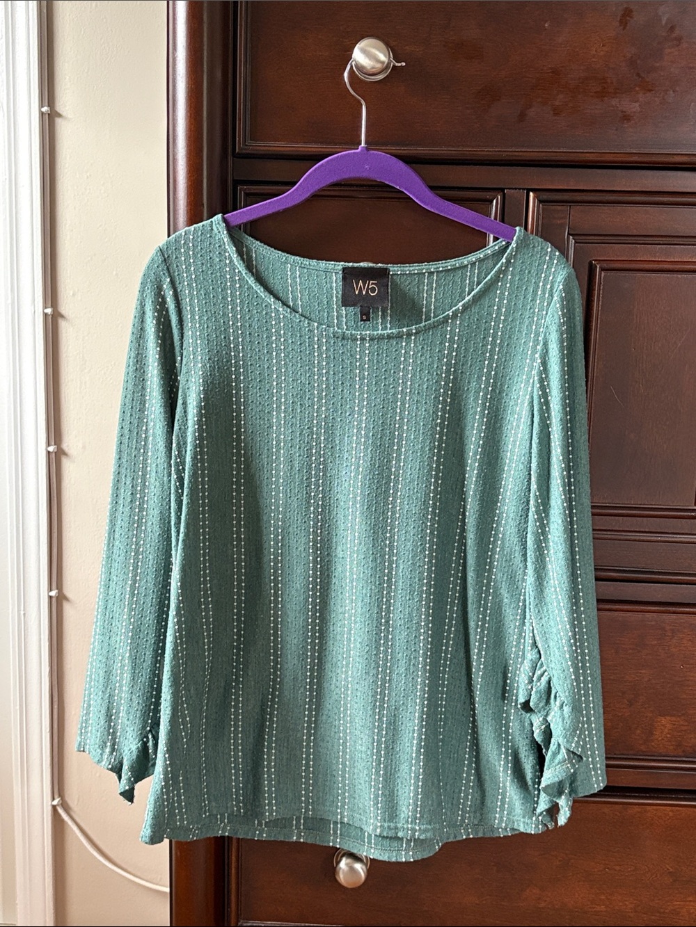 W5 Women’s Teal Green Long Sleeve Knit Top with Subtle Stripes